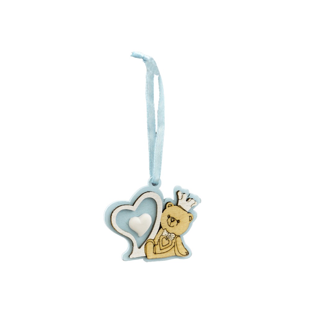 APPENDINO ORSO 4X4 CM. CUORE LEGNO CELESTE